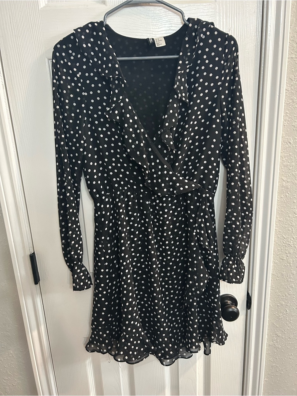 DIVIDED Dress Hm Polka Dot Long Sleeve Wrap Dress Size 8 sheer sleeves black